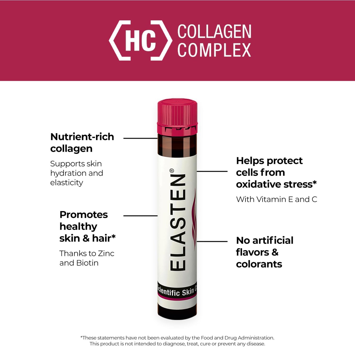 ELASTEN Clinically Tested Collagen Complex for Radiant Skin from Within – Reduces Fine Lines – Supports Healthy Connective Tissue – 28 Liquid Collagen Ampoules (0.85 fl oz / 25 ml Each) - Maple Wellness Supplements