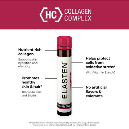 ELASTEN Clinically Tested Collagen Complex for Radiant Skin from Within – Reduces Fine Lines – Supports Healthy Connective Tissue – 28 Liquid Collagen Ampoules (0.85 fl oz / 25 ml Each) - Maple Wellness Supplements