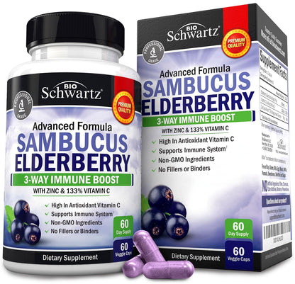 Elderberry Capsules with Zinc and Vitamin C for Adults - Immune Support Vitamins for Women and Men - Black Sambucus Elderberry Vitamin C and Zinc - Maple Wellness Supplements
