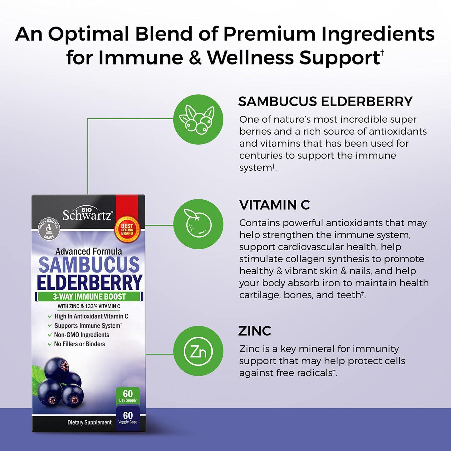 Elderberry Capsules with Zinc and Vitamin C for Adults - Immune Support Vitamins for Women and Men - Black Sambucus Elderberry Vitamin C and Zinc - Maple Wellness Supplements