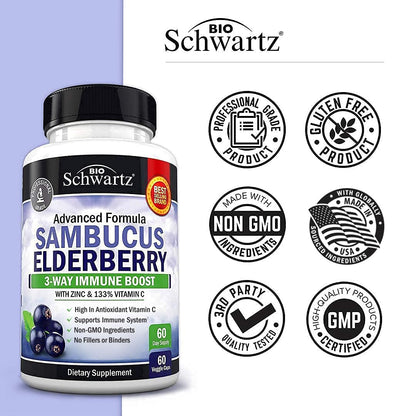 Elderberry Capsules with Zinc and Vitamin C for Adults - Immune Support Vitamins for Women and Men - Black Sambucus Elderberry Vitamin C and Zinc - Maple Wellness Supplements