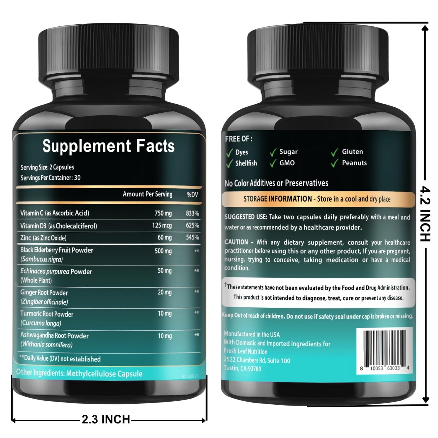 Elderberry Immune Support Supplement 8-in-1 Formula with Echinacea, Vitamin C & Zinc, Vitamin D 5000 IU, Turmeric, Ginger, Ashwagandha – 60 Capsules - Maple Wellness Supplements