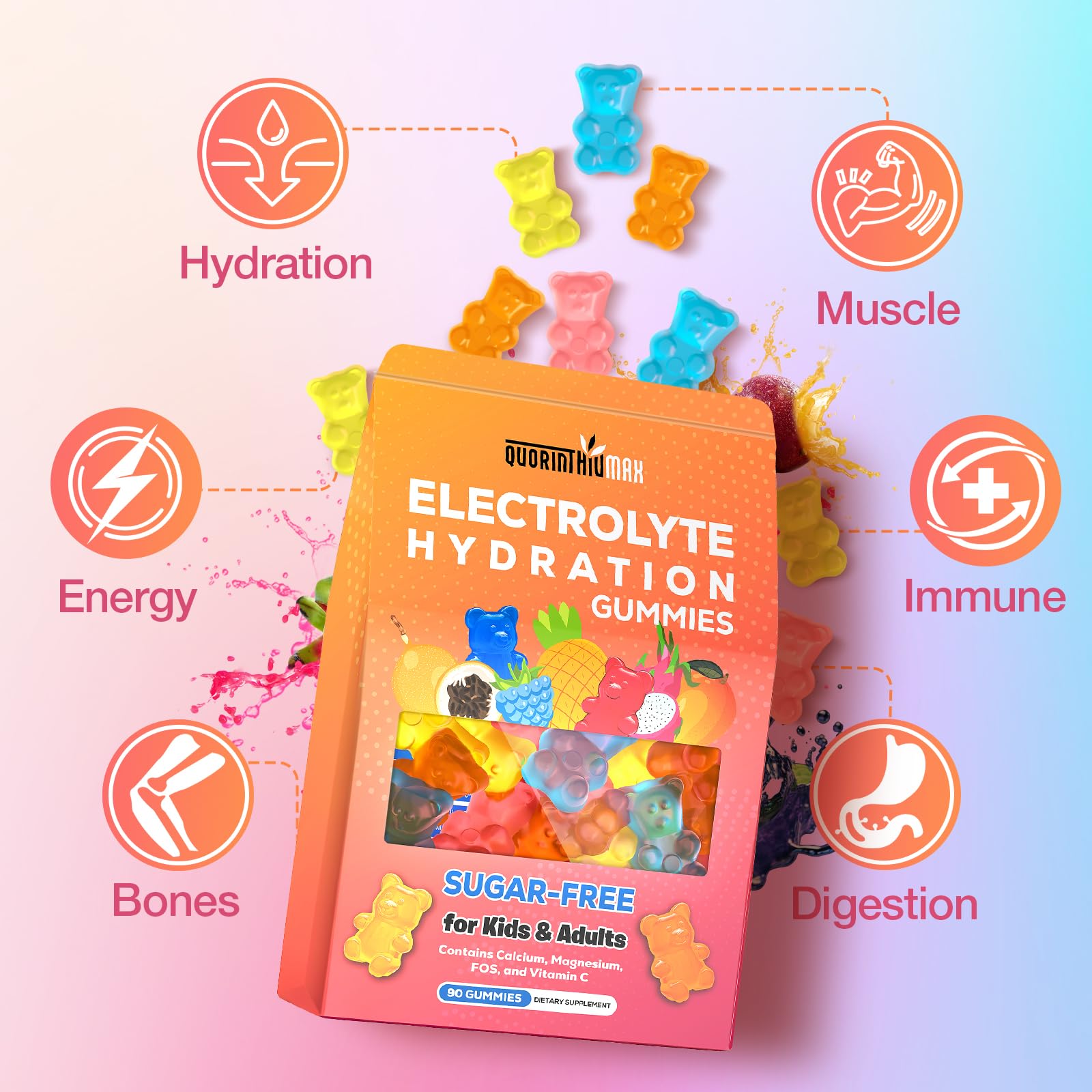 Electrolyte Gummies Sugar Free | Electrolyte Hydration Energy Gummies for Running & Sports - Energy Chews with Calcium & Vitamin C for Kids & Adults, - Maple Wellness Supplements