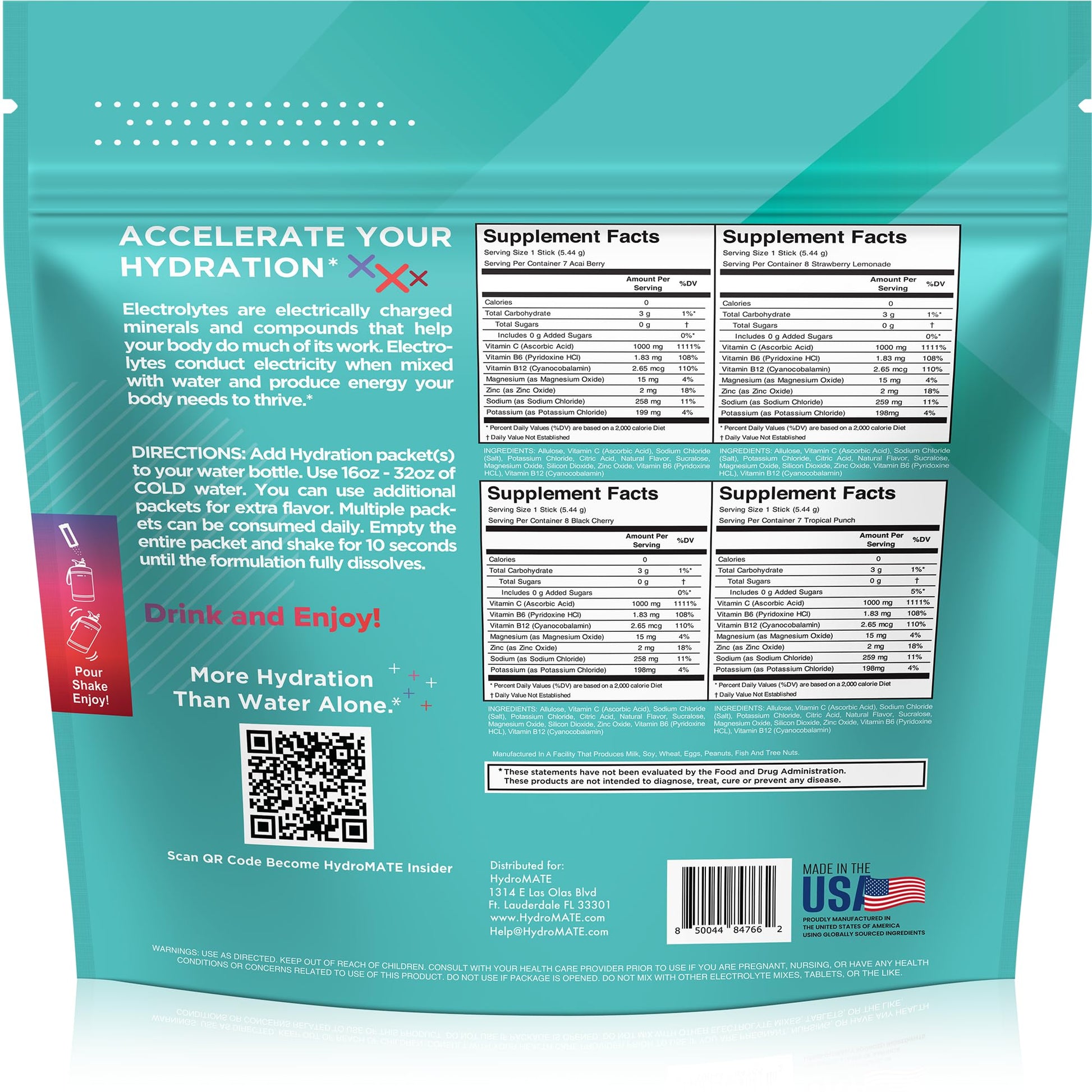 Electrolyte Powder Sugar-Free Hydration Packets Variety Pack HydroMATE 30 Sticks - Maple Wellness Supplements
