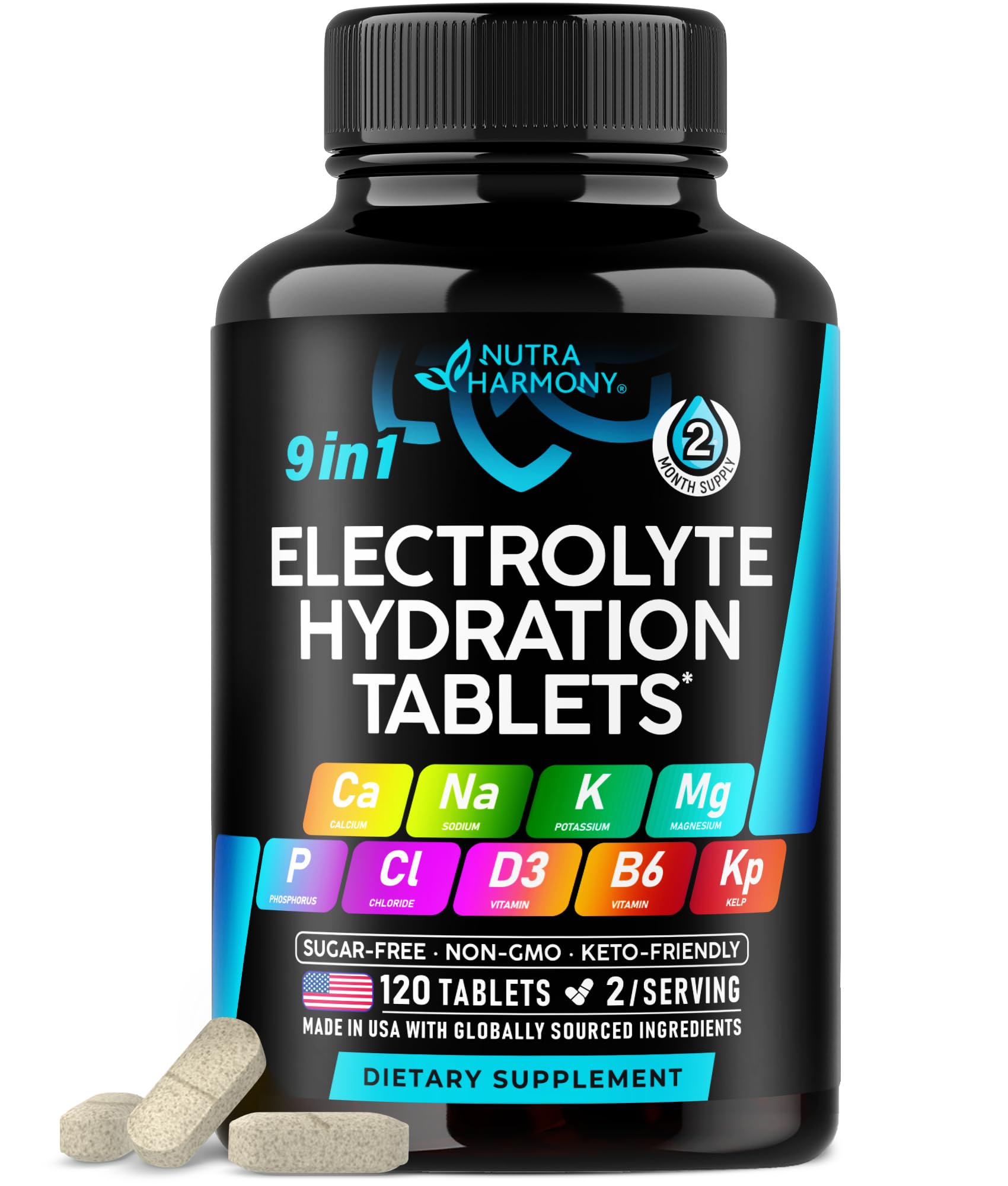 Electrolytes - Electrolyte Tablets with Magnesium, Sodium, Potassium, Chloride, Vitamins D3 & B6, Kelp Powder - Salt Pills - Made in USA - Maple Wellness Supplements