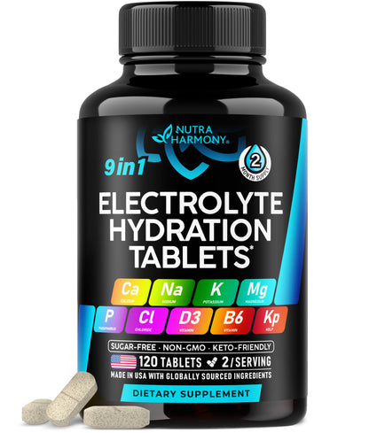 Electrolytes - Electrolyte Tablets with Magnesium, Sodium, Potassium, Chloride, Vitamins D3 & B6, Kelp Powder - Salt Pills - Made in USA - Maple Wellness Supplements