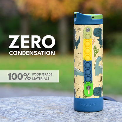 Elemental Iconic Kids Water Bottle for School - 100% Leak-Proof Insulated Water Bottles with Straw Lid & Pop-It Handle for Boys & Girls - Triple-Wall Insulated & BPA-Free, 20oz – Dinosaur - Maple Wellness Supplements