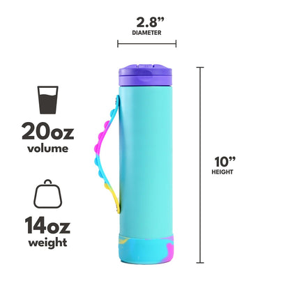 Elemental Iconic Water Bottle for School - 100% Leak-Proof Insulated Water Bottles with Straw Lid & Pop-It Handle - Triple-Wall Insulated & BPA-Free, 20oz – Blue Tie Dye - Maple Wellness Supplements