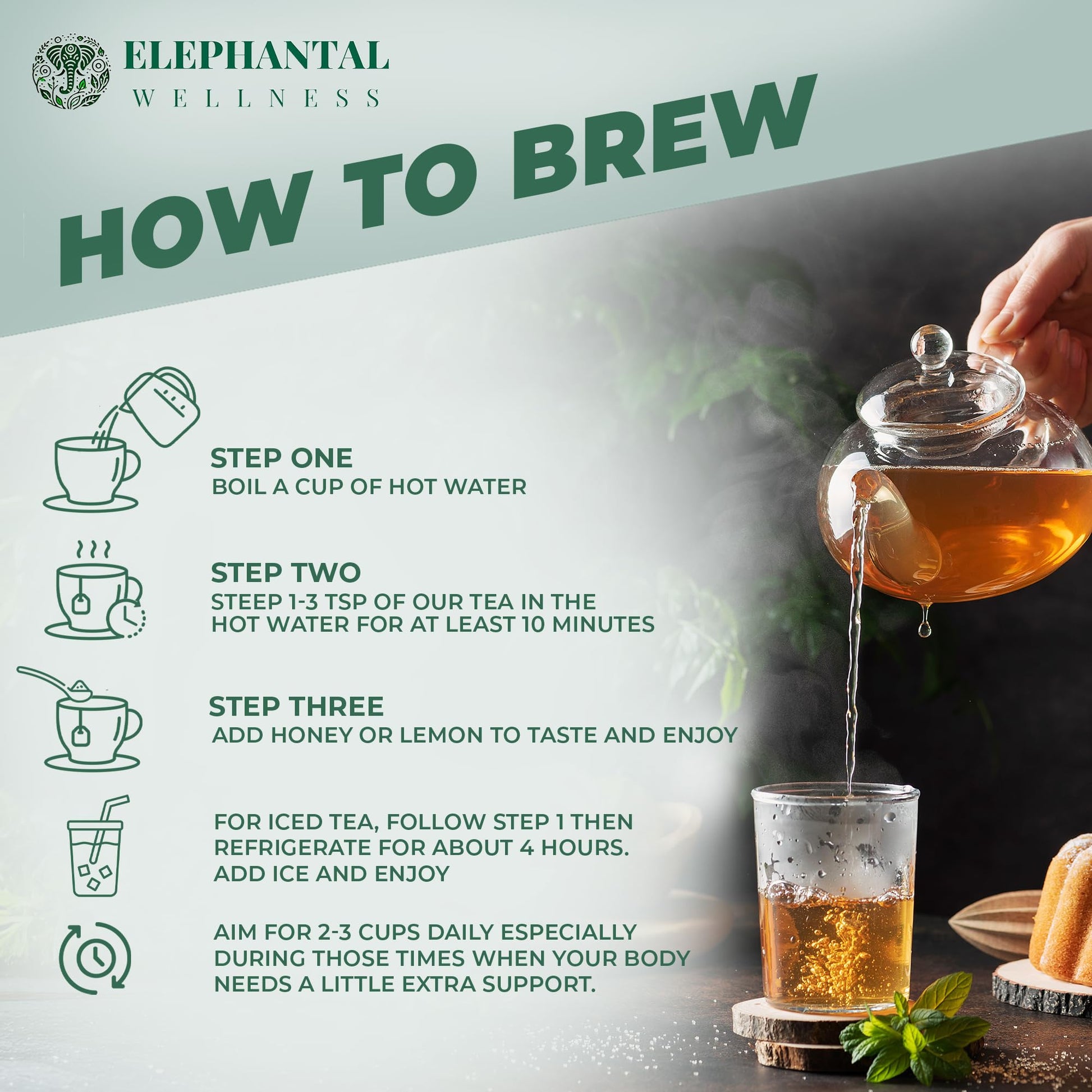 Elephantal Wellness Premium Brain Herbal Tea | Nootropic Focus & Mental Clarity with Ginkgo, Bacopa, Gotu Kola & Rosemary | Non-GMO, Caffeine-Free Coffee Alternative, Handmade Loose Leaf Blend, 2oz Loose Leaf, 20 Servings - Maple Wellness Supplements
