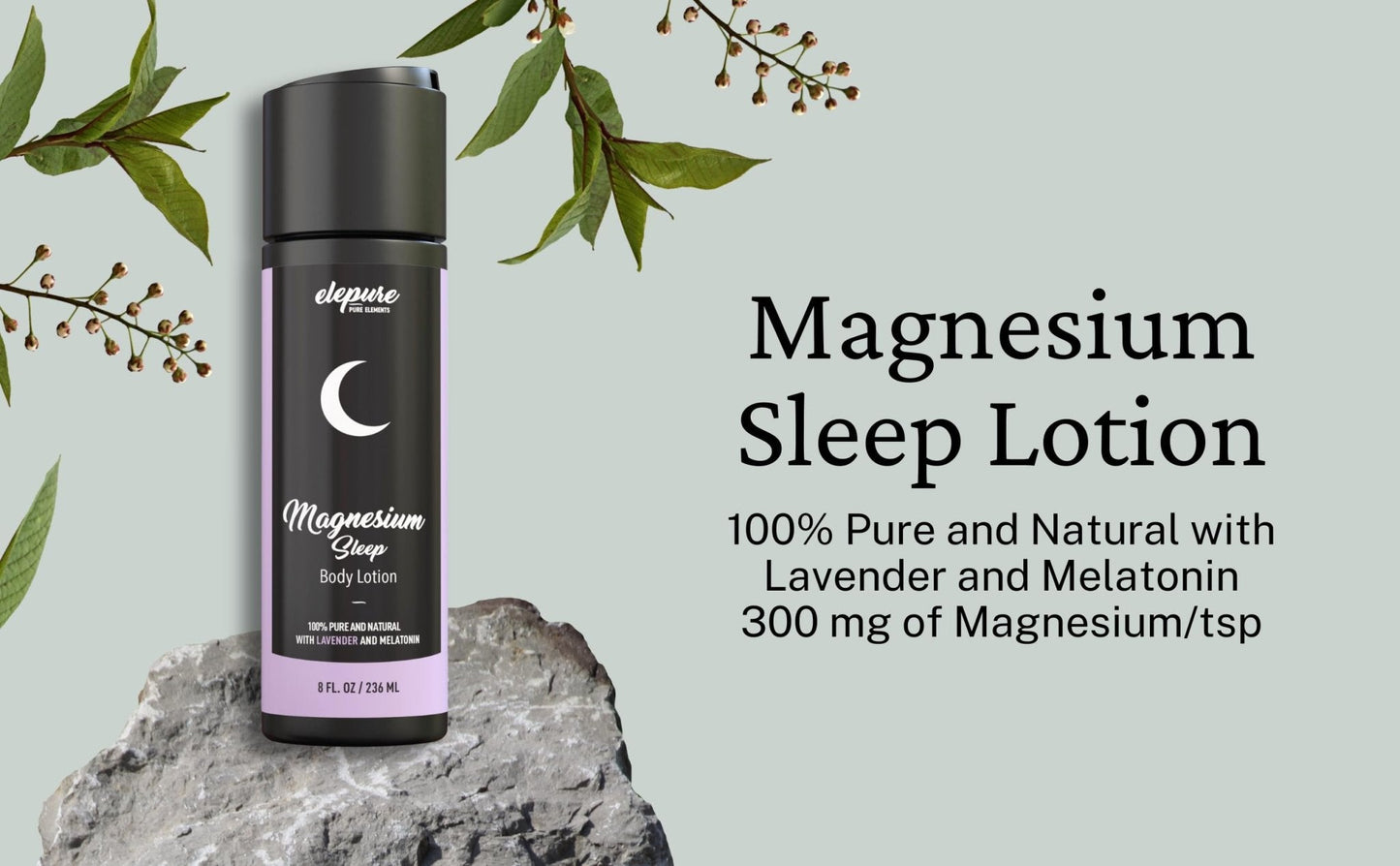 Elepure Pure Elements Magnesium Sleep Lotion with Lavender and Melatonin - Topical Application Night Cream- High Potency - Organic Materials - Large Size - Great Value - 8 fl. oz - Maple Wellness Supplements