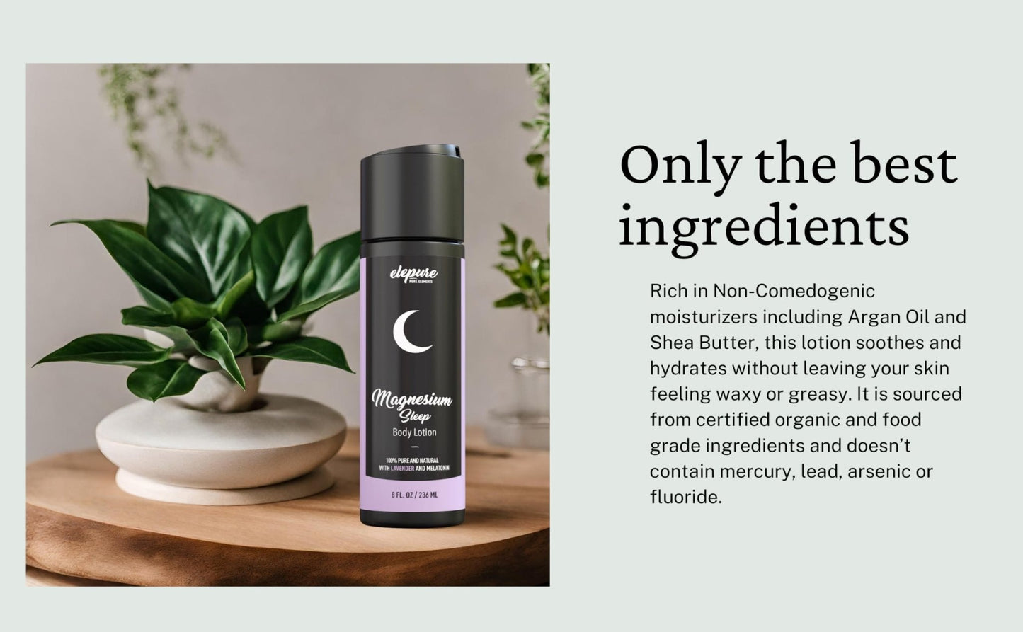 Elepure Pure Elements Magnesium Sleep Lotion with Lavender and Melatonin - Topical Application Night Cream- High Potency - Organic Materials - Large Size - Great Value - 8 fl. oz - Maple Wellness Supplements