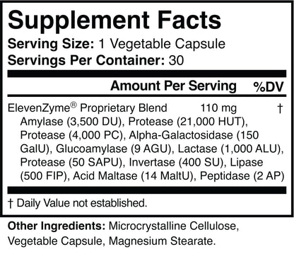 ElevenZyme - Natural Digestive Enzyme Supplement - Non-GMO, Vegan - Maple Wellness Supplements