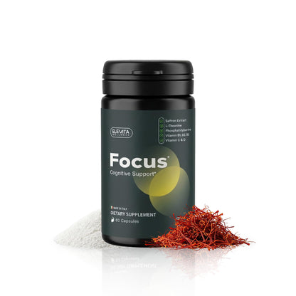 ELEVITA WELLNESS Focus Supplement (Made in Italy) | Premium Blend with L-Theanine, Lion's Mane & B Vitamins, Saffron and Vitamin D | Focus & Cognitive Support for Men & Women - Maple Wellness Supplements