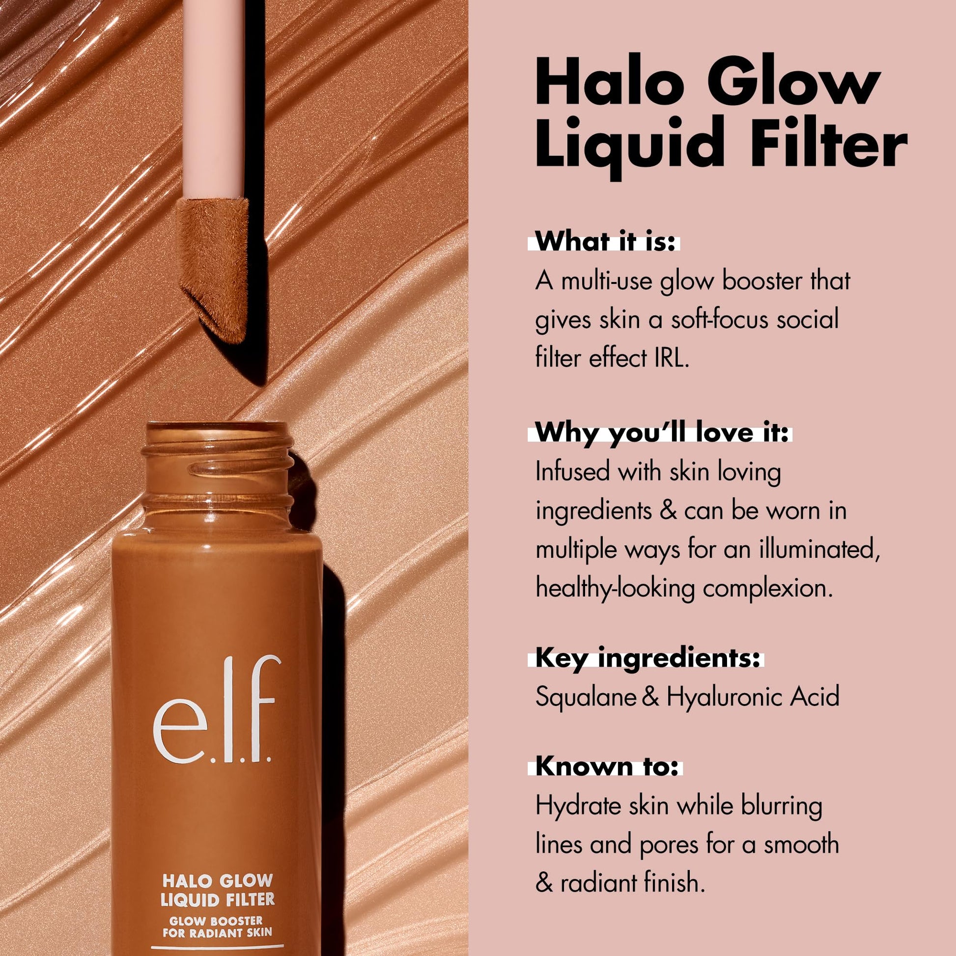 e.l.f. Halo Glow Liquid Filter, Complexion Booster For A Glowing, Soft-Focus Look, Infused With Hyaluronic Acid, Vegan & Cruelty-Free, 3 Light/Medium - Maple Wellness Supplements