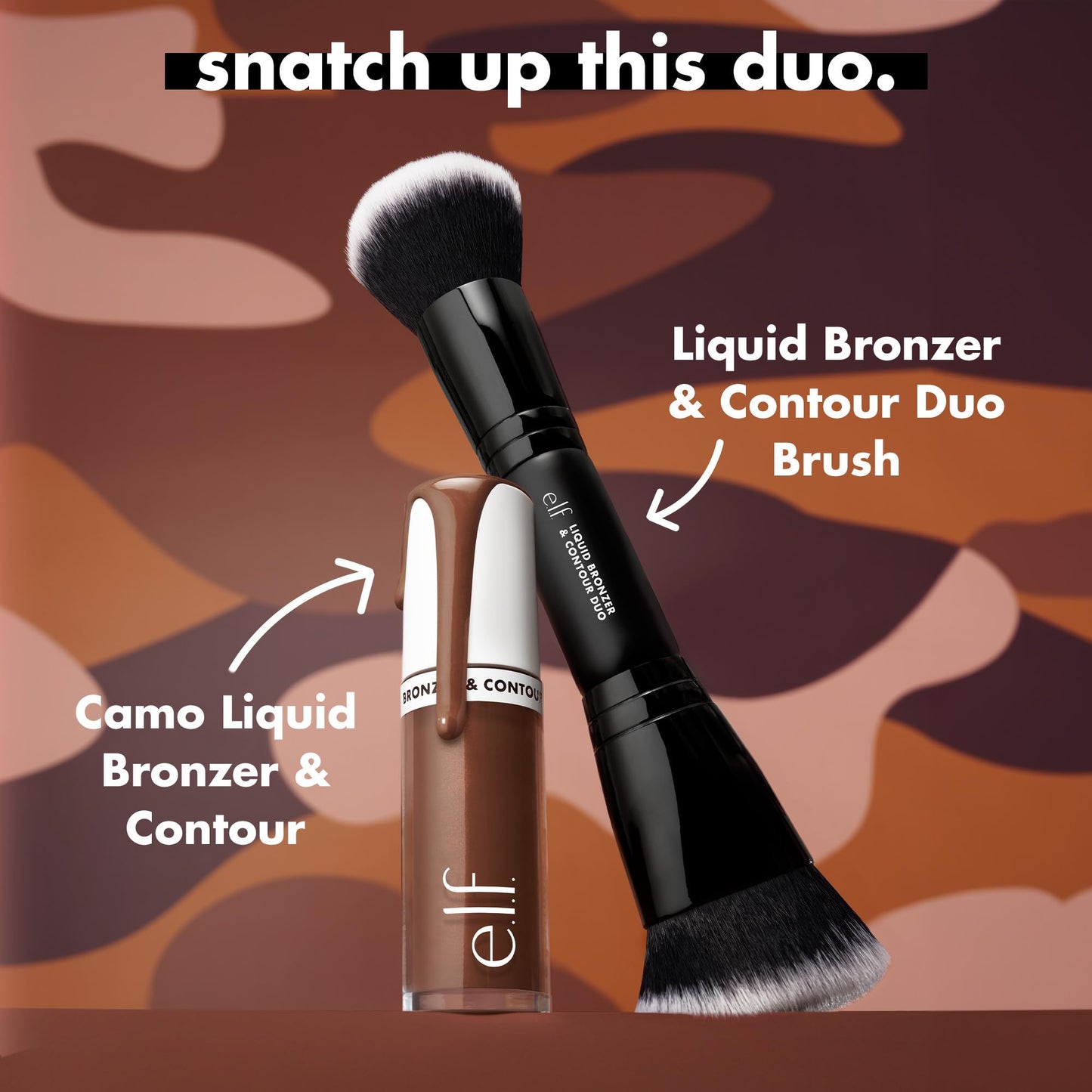 e.l.f. Liquid Bronzer & Contour Duo Brush, Silky Highly Pigmented Formula with Dual-ended Makeup Brush, Synthetic Bristles, 100% Vegan and Cruelty-Free - Maple Wellness Supplements