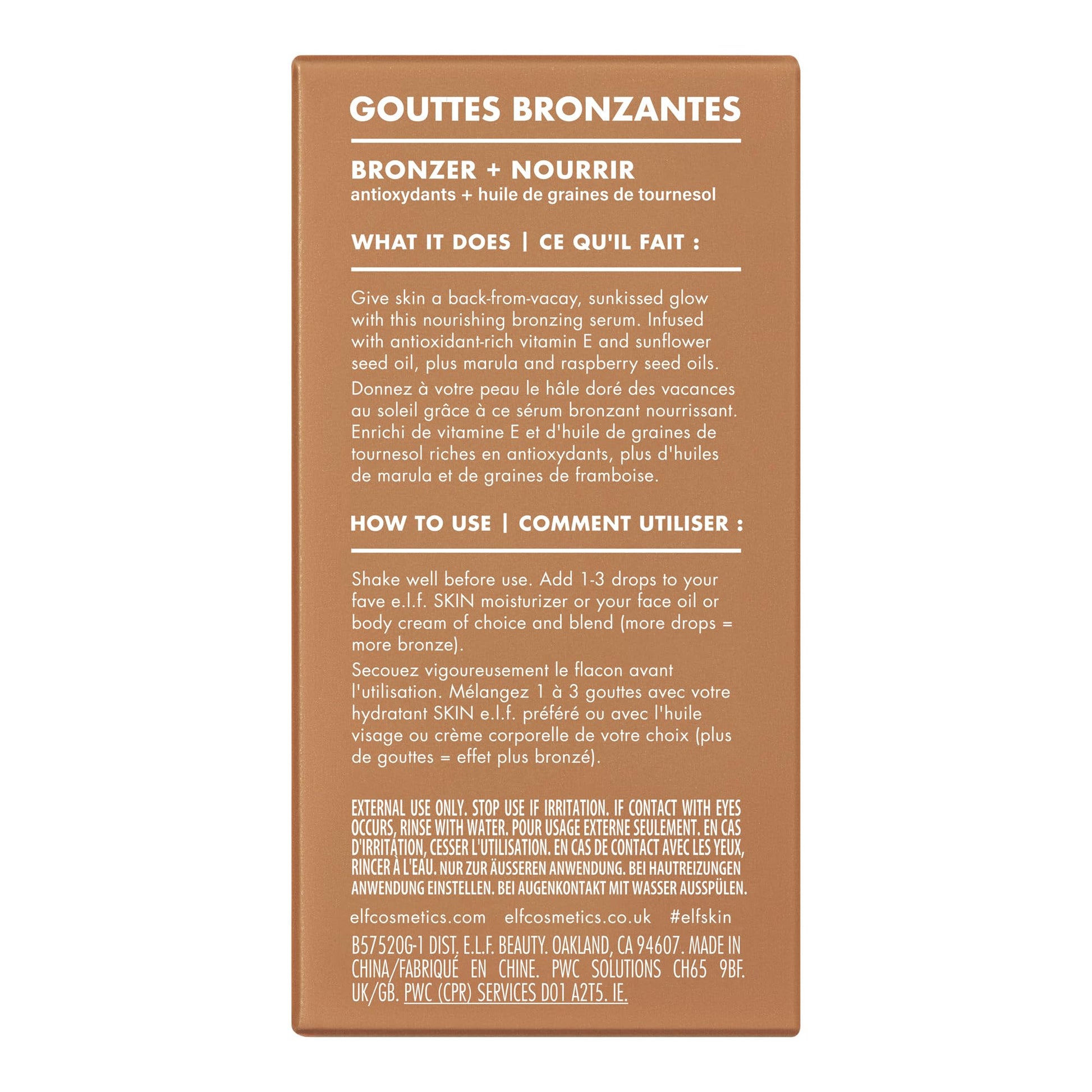 e.l.f. SKIN Bronzing Drops, Liquid Bronzer For Face & Skin, Creates A Sun-Kissed Glow, Infused With Vitamin E, Vegan & Cruelty-Free, Pure Gold - Maple Wellness Supplements