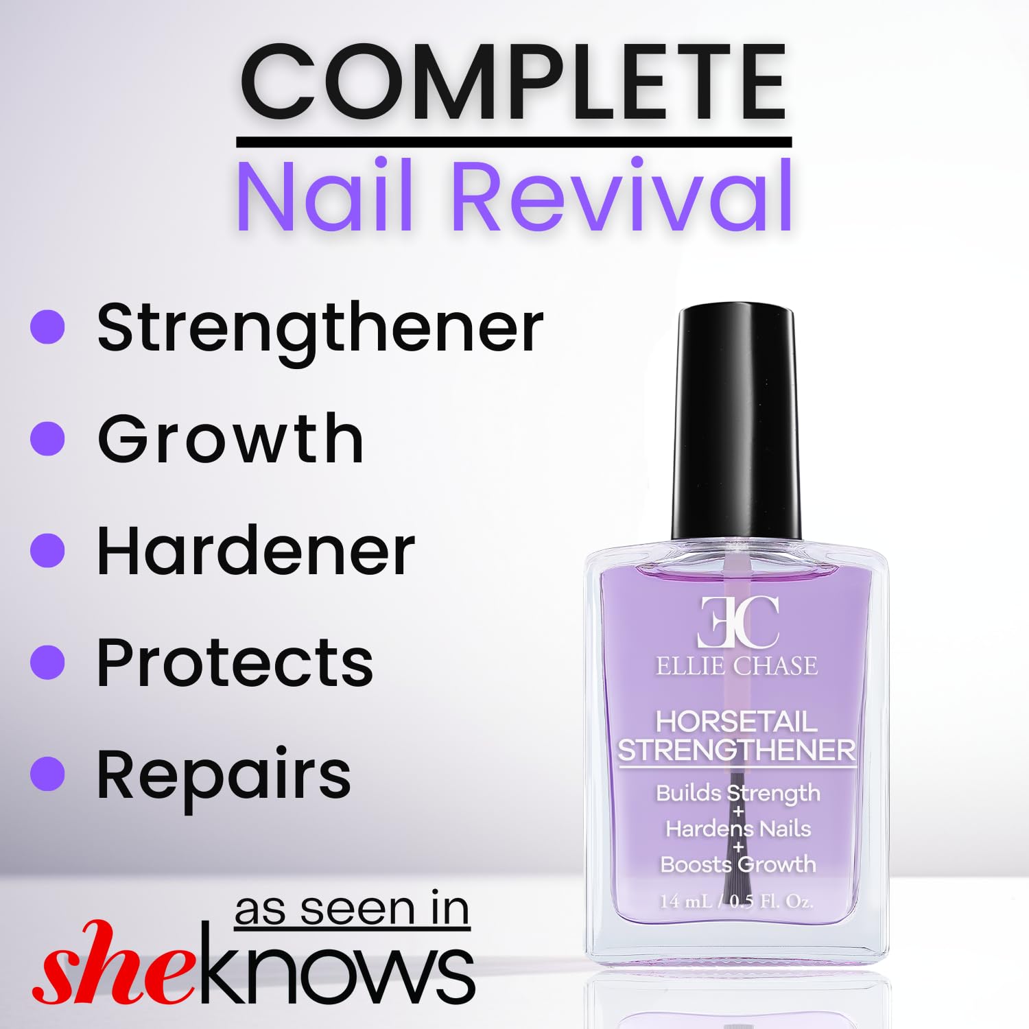 Ellie Chase Horsetail Nail Strengthener, Growth, Hardener, Repair Treatment Polish 0.5 OZ/Help Splits, Breaks, Thin, Weak - Maple Wellness Supplements