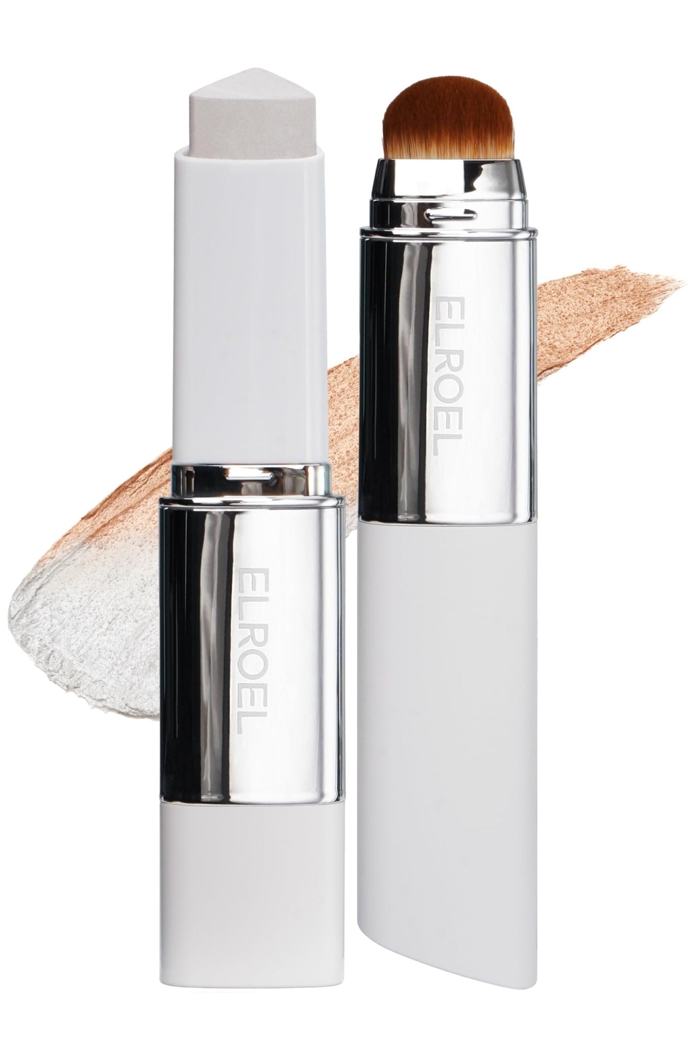 ELROEL Blanc Cover Cream Stick V White - Korean Color-Changing Foundation Stick with Volufiline - Medium to Full Coverage Dewy Finish Base Makeup - Dual-Ended with Detachable Brush (202 Natural) - Maple Wellness Supplements
