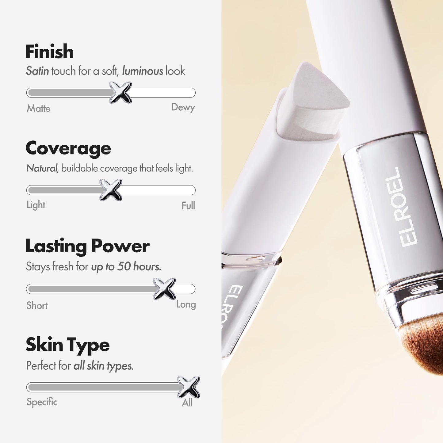 ELROEL Blanc Cover Cream Stick V White - Korean Color-Changing Foundation Stick with Volufiline - Medium to Full Coverage Dewy Finish Base Makeup - Dual-Ended with Detachable Brush (202 Natural) - Maple Wellness Supplements