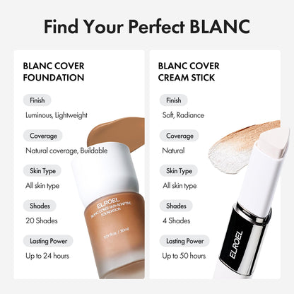 ELROEL Blanc Cover Cream Stick V White - Korean Color-Changing Foundation Stick with Volufiline - Medium to Full Coverage Dewy Finish Base Makeup - Dual-Ended with Detachable Brush (202 Natural) - Maple Wellness Supplements