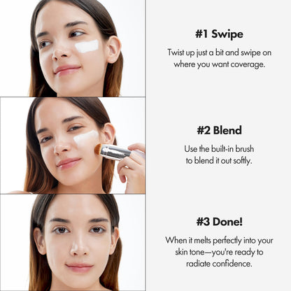 ELROEL Blanc Cover Cream Stick V White - Korean Color-Changing Foundation Stick with Volufiline - Medium to Full Coverage Dewy Finish Base Makeup - Dual-Ended with Detachable Brush (202 Natural) - Maple Wellness Supplements