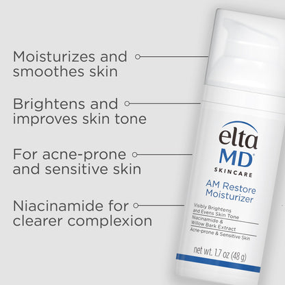 EltaMD AM Restore Face Moisturizer for Women and Men, Light Moisturizer Face Cream, Made with Niacinamide and Hyaluronic Acid, 1.7 oz Pump - Maple Wellness Supplements