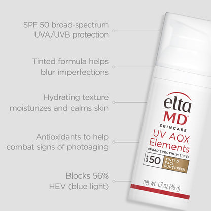 EltaMD UV AOX Elements Tinted Mineral Face Sunscreen Lotion, Tinted Moisturizer for Face SPF 50 with Antioxidants, For Dry Sensitive Skin 1.7 oz Pump - Maple Wellness Supplements
