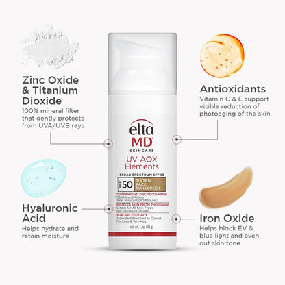 EltaMD UV AOX Elements Tinted Mineral Face Sunscreen Lotion, Tinted Moisturizer for Face SPF 50 with Antioxidants, For Dry Sensitive Skin 1.7 oz Pump - Maple Wellness Supplements