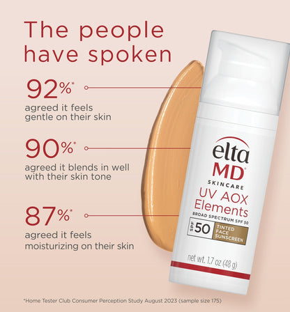 EltaMD UV AOX Elements Tinted Mineral Face Sunscreen Lotion, Tinted Moisturizer for Face SPF 50 with Antioxidants, For Dry Sensitive Skin 1.7 oz Pump - Maple Wellness Supplements