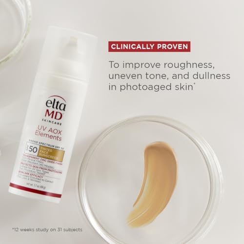 EltaMD UV AOX Elements Tinted Mineral Face Sunscreen Lotion, Tinted Moisturizer for Face SPF 50 with Antioxidants, For Dry Sensitive Skin 1.7 oz Pump - Maple Wellness Supplements