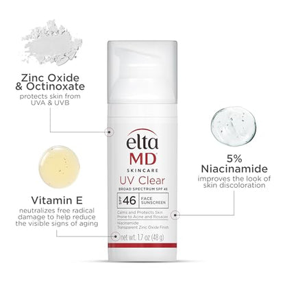 EltaMD UV Clear Face Sunscreen SPF 46, Oil Free for Face with Zinc Oxide, Dermatologist Recommended Sunscreen Lotion - Maple Wellness Supplements