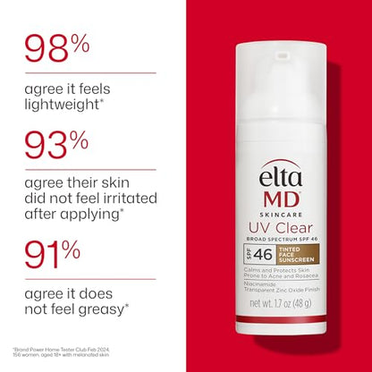 EltaMD UV Clear Tinted Sunscreen for Face, SPF 46 with Zinc Oxide, Oil-Free, Dermatologist Recommended, For Acne-Prone Sensitive Skin, 1.7 oz - Maple Wellness Supplements