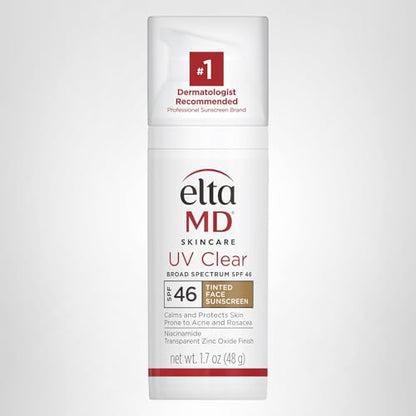 EltaMD UV Clear Tinted Sunscreen for Face, SPF 46 with Zinc Oxide, Oil-Free, Dermatologist Recommended, For Acne-Prone Sensitive Skin, 1.7 oz - Maple Wellness Supplements