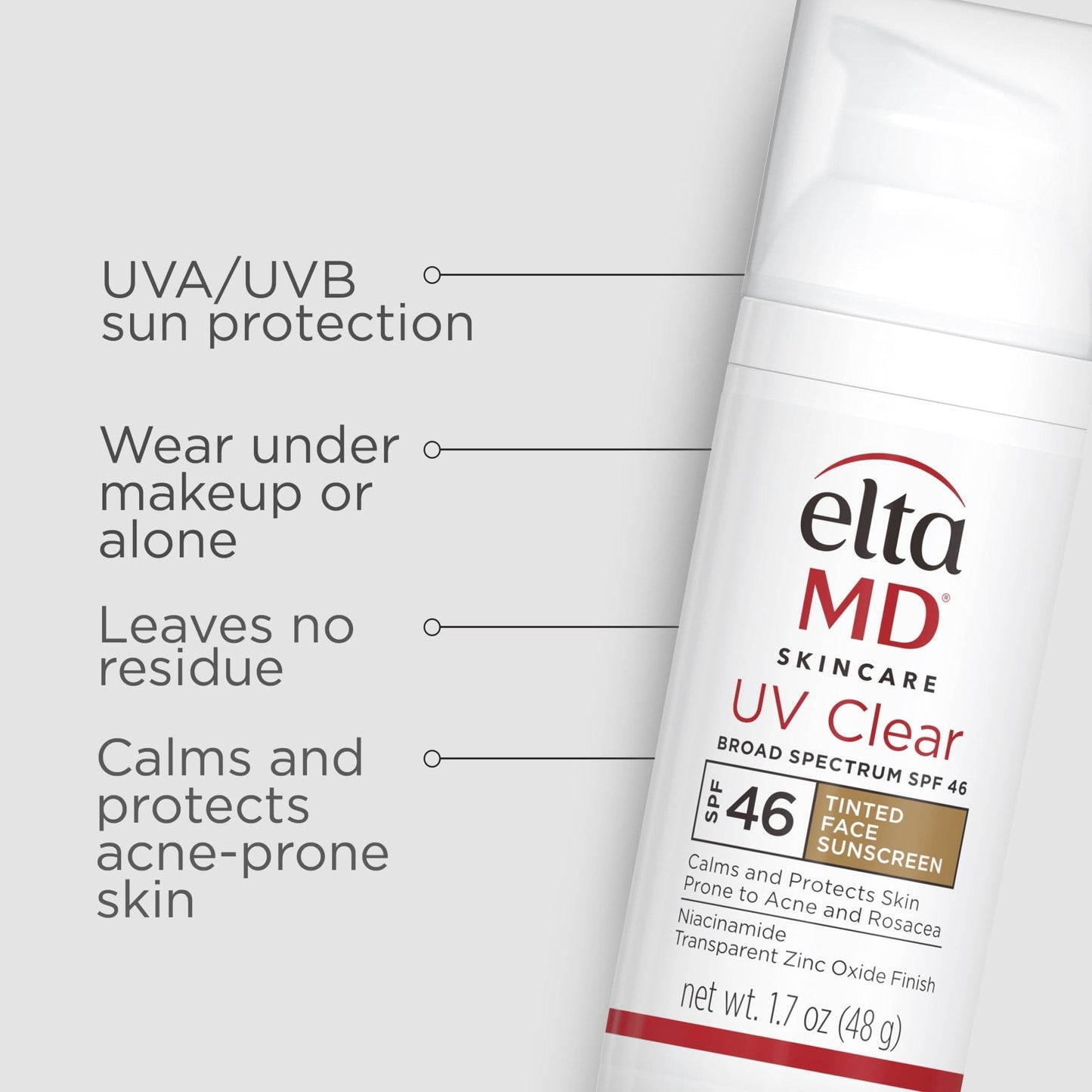 EltaMD UV Clear Tinted Sunscreen for Face, SPF 46 with Zinc Oxide, Oil-Free, Dermatologist Recommended, For Acne-Prone Sensitive Skin, 1.7 oz - Maple Wellness Supplements