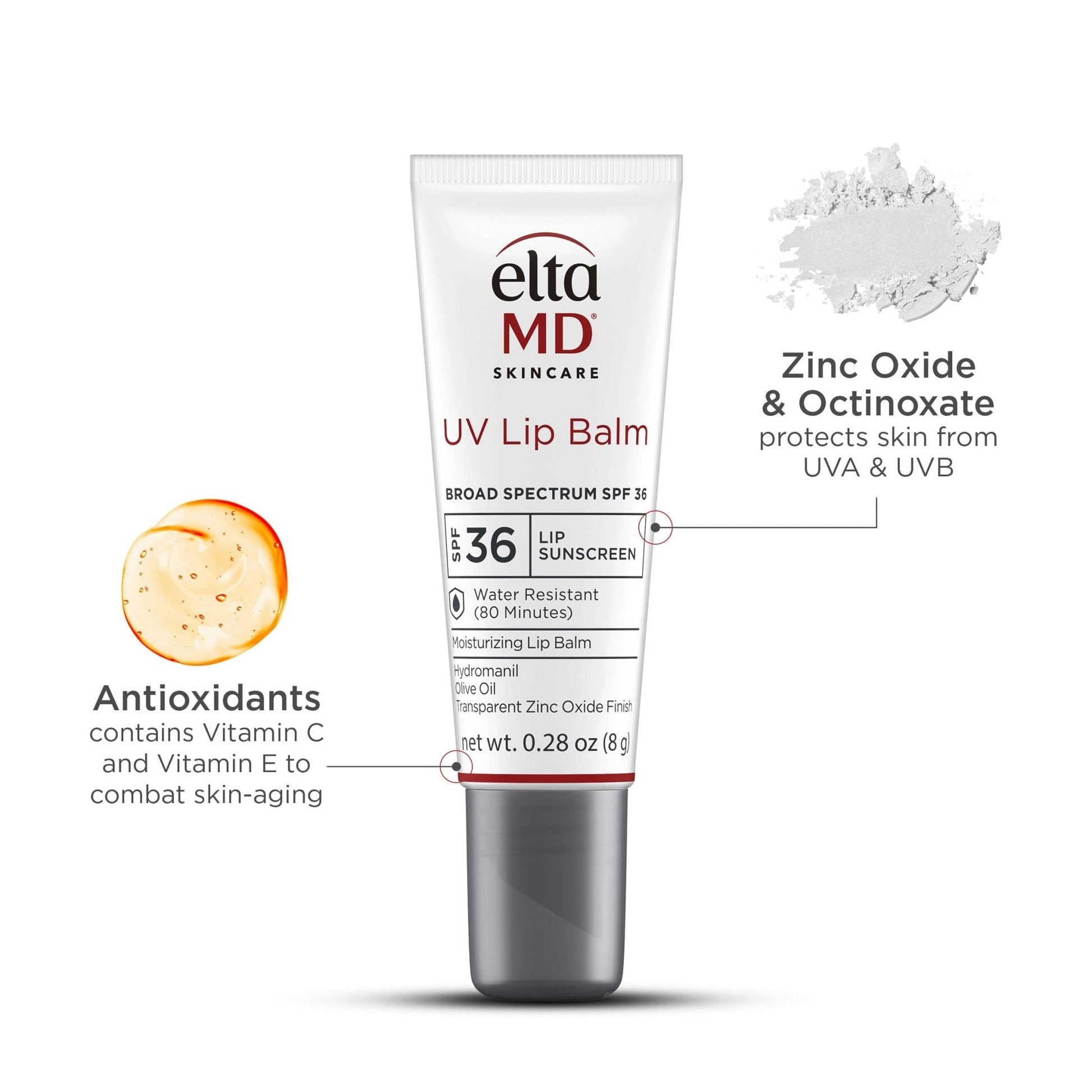 EltaMD UV Lip Balm SPF Sunscreen, Sunscreen Lip Balm with SPF 30+, Protects Dry Cracked Lips, Transparent Zinc Oxide, 0.28 Tube - Maple Wellness Supplements