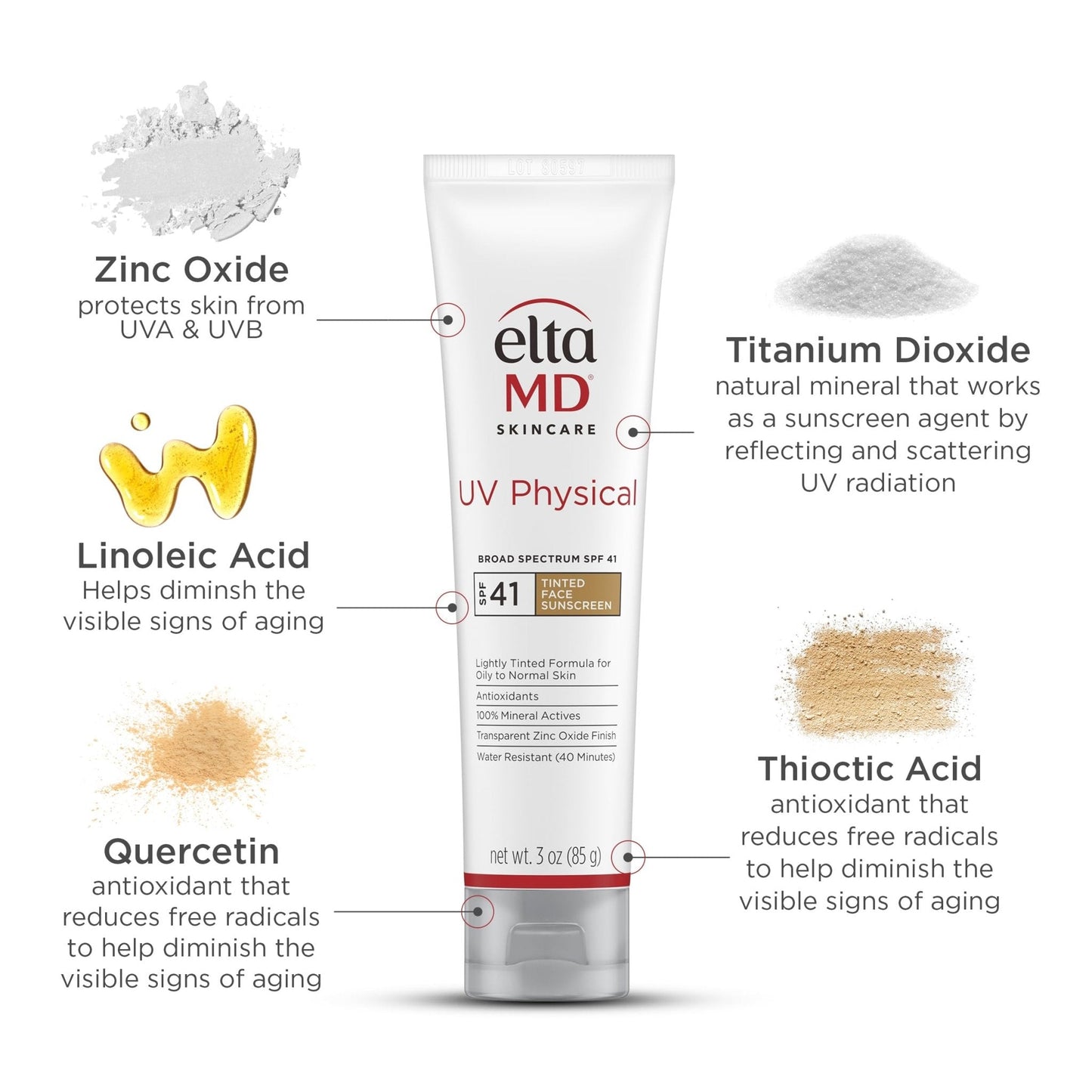 EltaMD UV Physical Tinted Mineral Sunscreen for Face SPF 41, 100% Mineral Actives Tinted Face Lotion, Water Resistant, Paraben-Free - Maple Wellness Supplements