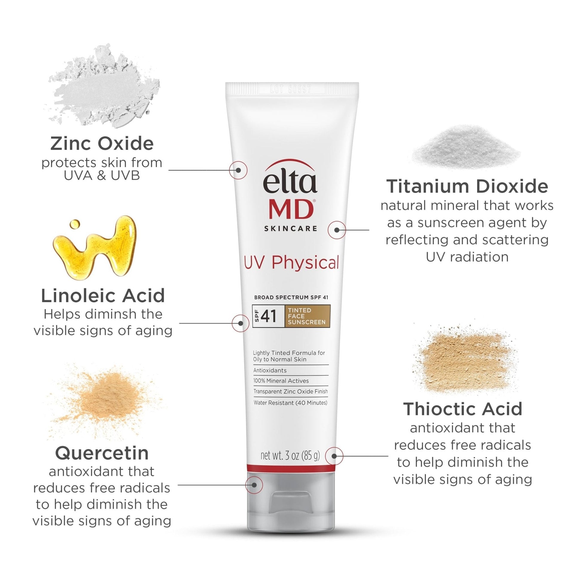 EltaMD UV Physical Tinted Mineral Sunscreen for Face SPF 41, 100% Mineral Actives Tinted Face Lotion, Water Resistant, Paraben-Free - Maple Wellness Supplements