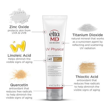 EltaMD UV Physical Tinted Mineral Sunscreen for Face SPF 41, 100% Mineral Actives Tinted Face Lotion, Water Resistant, Paraben-Free - Maple Wellness Supplements