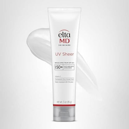 EltaMD UV Sheer Face and Body Sunscreen SPF 50+, Oil Free, No White Cast Sunscreen for Face and Body, Zinc Oxide Formula, 3.0 oz Tube - Maple Wellness Supplements