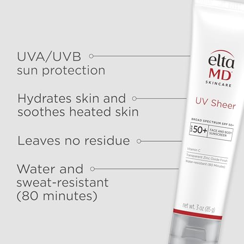 EltaMD UV Sheer Face and Body Sunscreen SPF 50+, Oil Free, No White Cast Sunscreen for Face and Body, Zinc Oxide Formula, 3.0 oz Tube - Maple Wellness Supplements