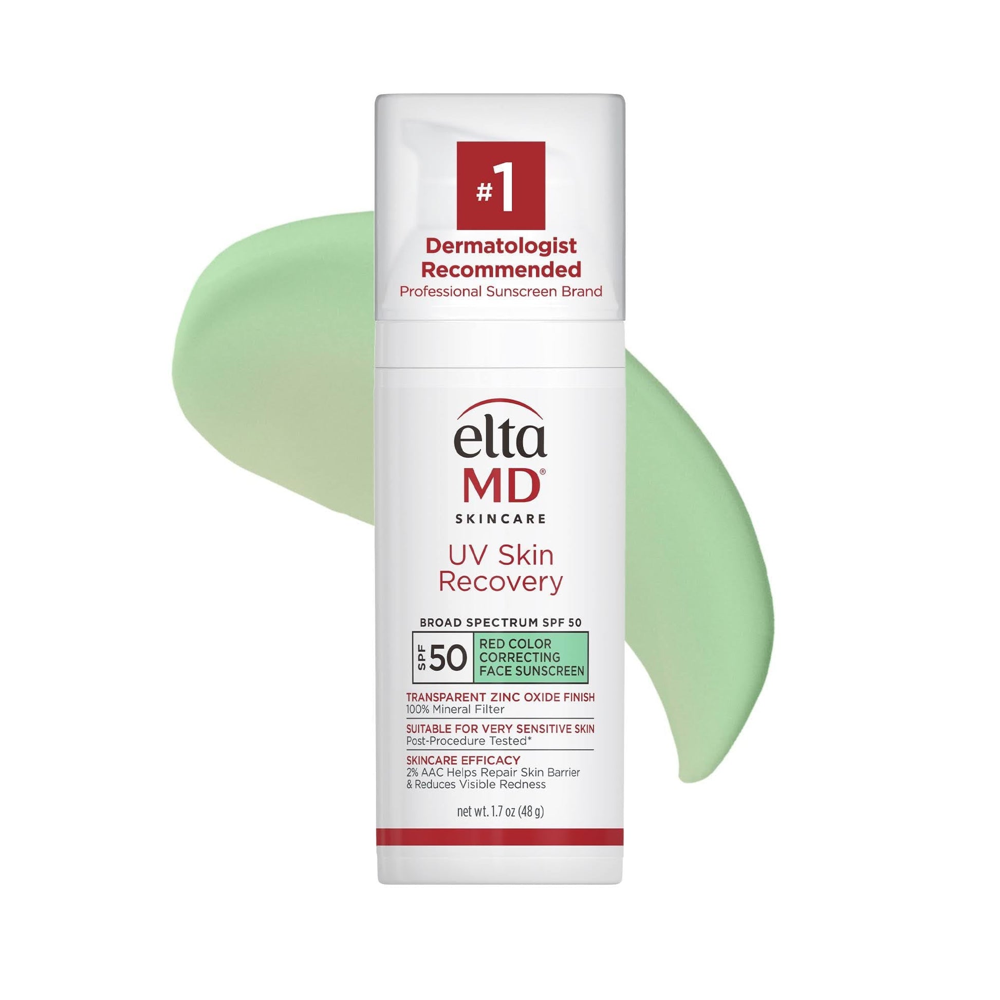 EltaMD UV Skin Recovery Green Tint 100% Mineral Sunscreen, SPF 50, Redness Correcting - Maple Wellness Supplements