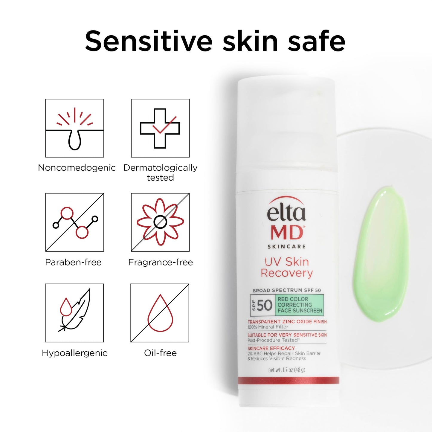 EltaMD UV Skin Recovery Green Tint 100% Mineral Sunscreen, SPF 50, Redness Correcting - Maple Wellness Supplements
