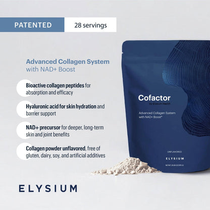 ELYSIUM Cofactor – 4-in-1 Collagen Peptides Powder w/NAD+, Hyaluronic Acid & Vitamin C for Skin, Hair, Nails, Joints & Cellular Health, Collagen Supplements for Men & Women – Unflavored, 28 Servings - Maple Wellness Supplements