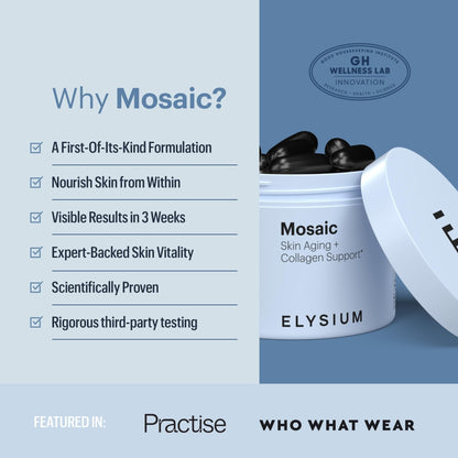 ELYSIUM Mosaic - Hyaluronic Acid Supplement - Clinically Proven - Fights Fine Lines & Skin Aging - Collagen Supplement - 30-Day Supply (Vegan Softgels) - Maple Wellness Supplements