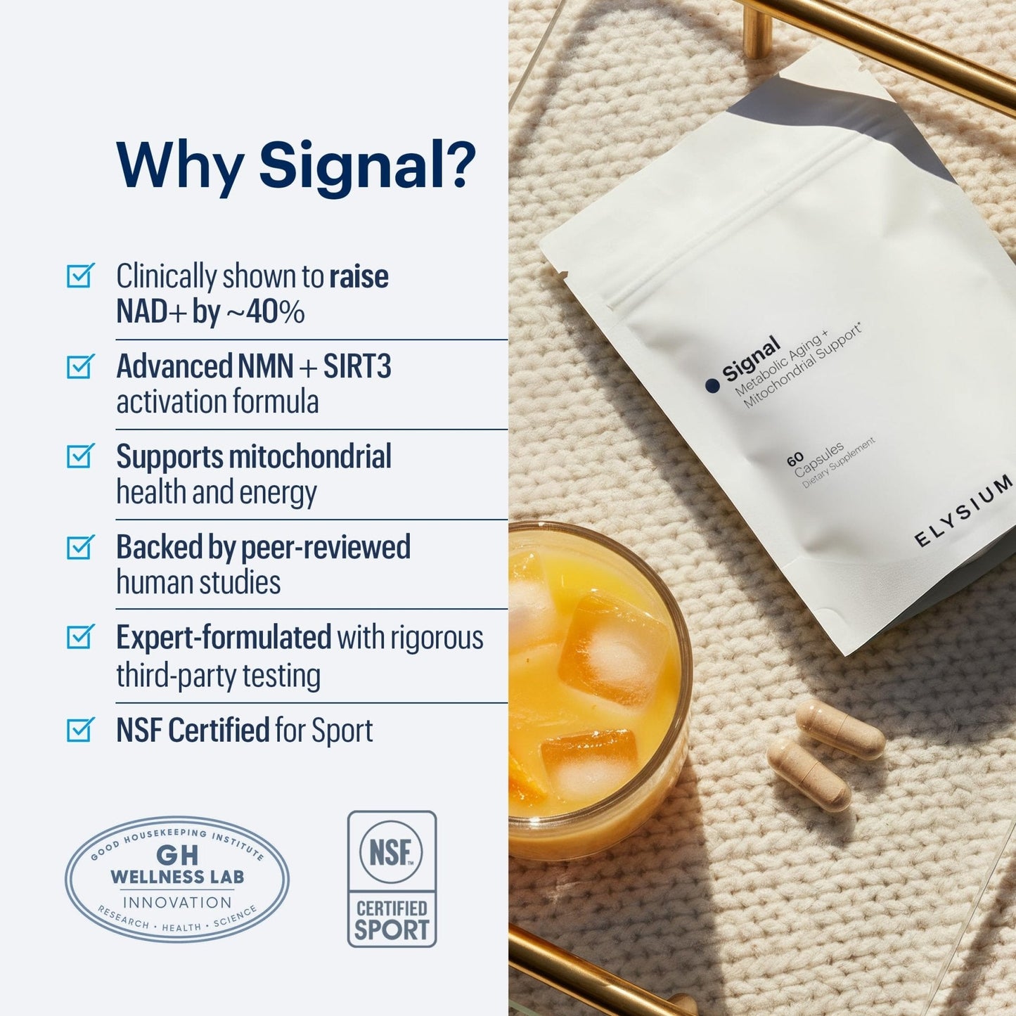 ELYSIUM Signal NMN Supplement - Clinically Proven to Support NAD+ Production, Mitochondrial Function & Metabolic Health - Nicotinamide Mononucleotide and SIRT3 Activation Complex- 30 Day Supply - Maple Wellness Supplements