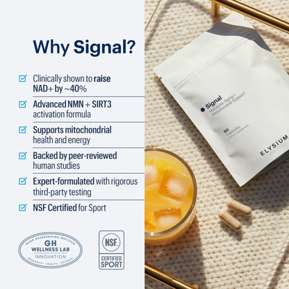 ELYSIUM Signal NMN Supplement - Clinically Proven to Support NAD+ Production, Mitochondrial Function & Metabolic Health - Nicotinamide Mononucleotide and SIRT3 Activation Complex- 30 Day Supply - Maple Wellness Supplements