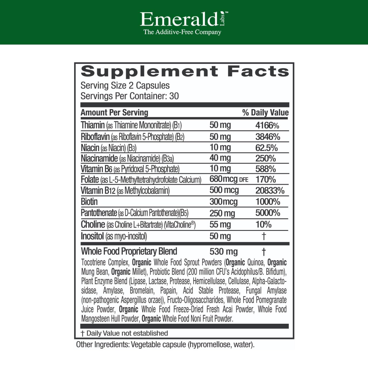EMERALD LABS B-Healthy - Vegan Vitamin B Complex - Includes Methylated Folic Acid & Full Spectrum B Vitamins - Supports Immune, Brain & Heart Health* - 60 Vegetable Capsules - Maple Wellness Supplements