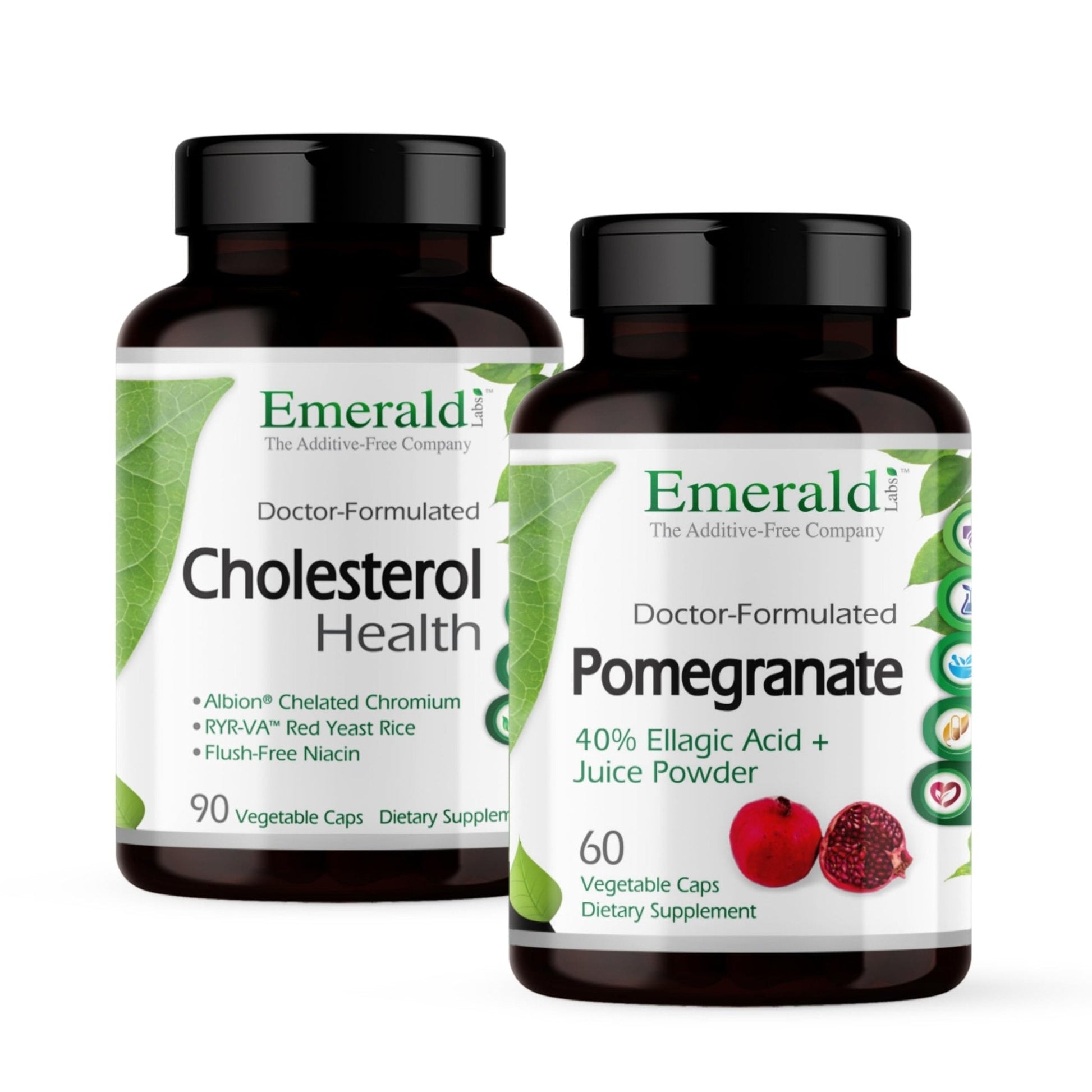 EMERALD LABS Cholesterol Health (90 Caps) & Pomegranate Extract (60 Caps) - Supports Heart Health & Immune Function - Gluten Free & Vegan - Maple Wellness Supplements
