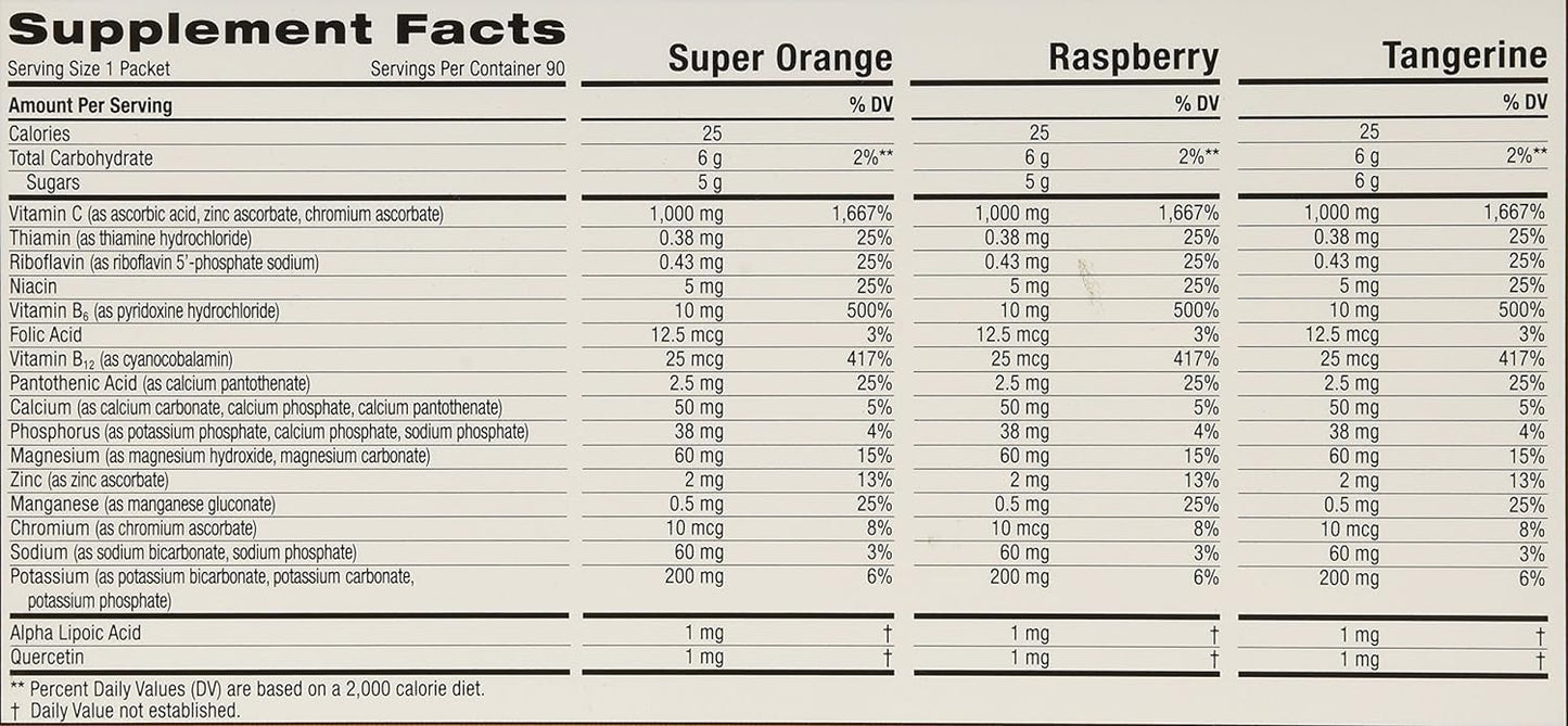 Emergen-C 1,000 mg Vitamin C Dietary Supplement Drink Mix, Super Orange/Raspberry - Maple Wellness Supplements