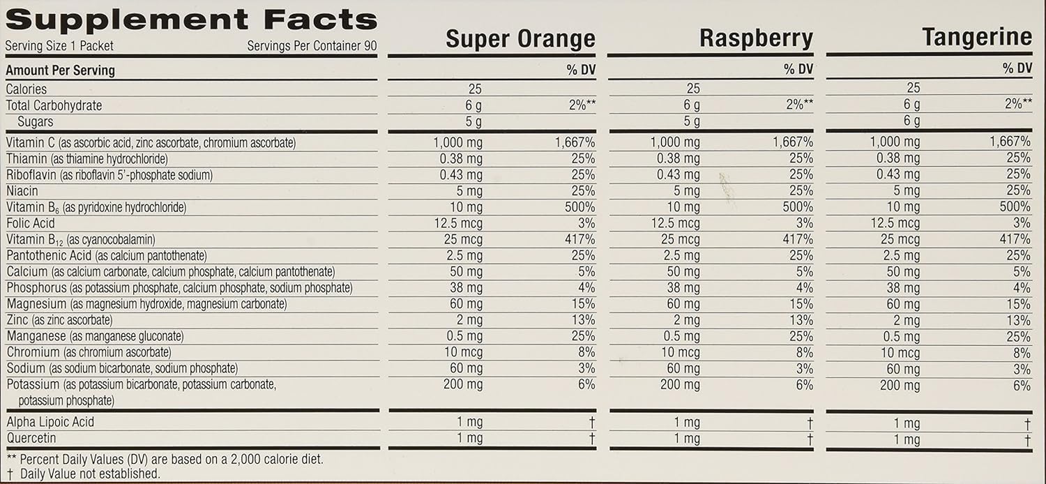 Emergen-C 1,000 mg Vitamin C Dietary Supplement Drink Mix, Super Orange/Raspberry - Maple Wellness Supplements